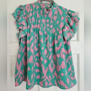 THML Pink and Green Floral Blouse